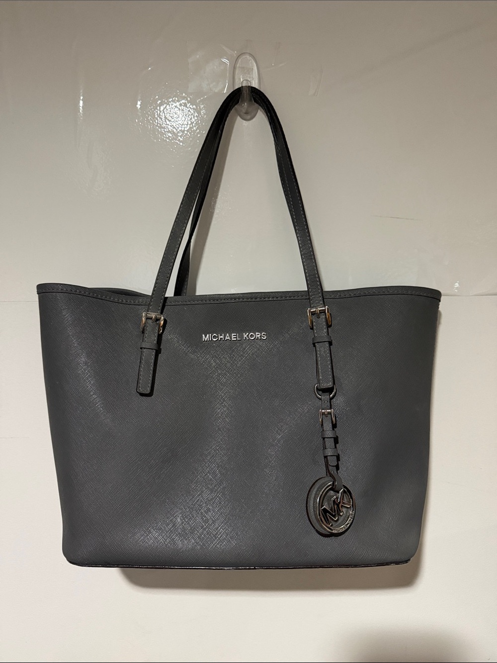 Michael Kors Dark Gray Leather Tote with MK Charm
